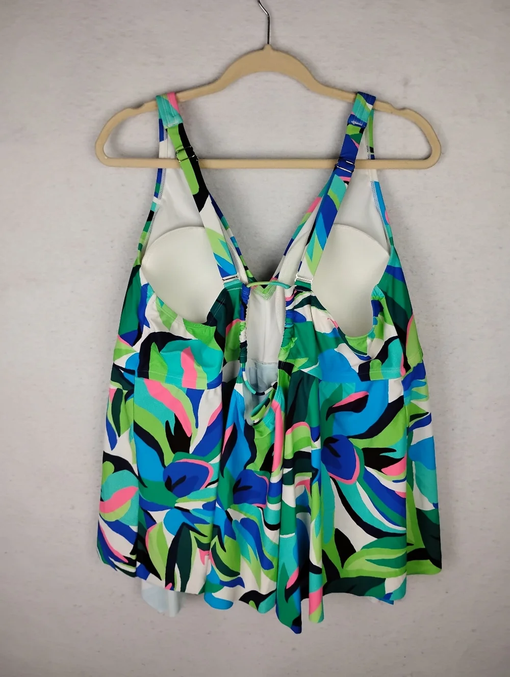 New Shade & Shore Teal and Lime Tropical Print Tanikini/ Swim Top Size 3X